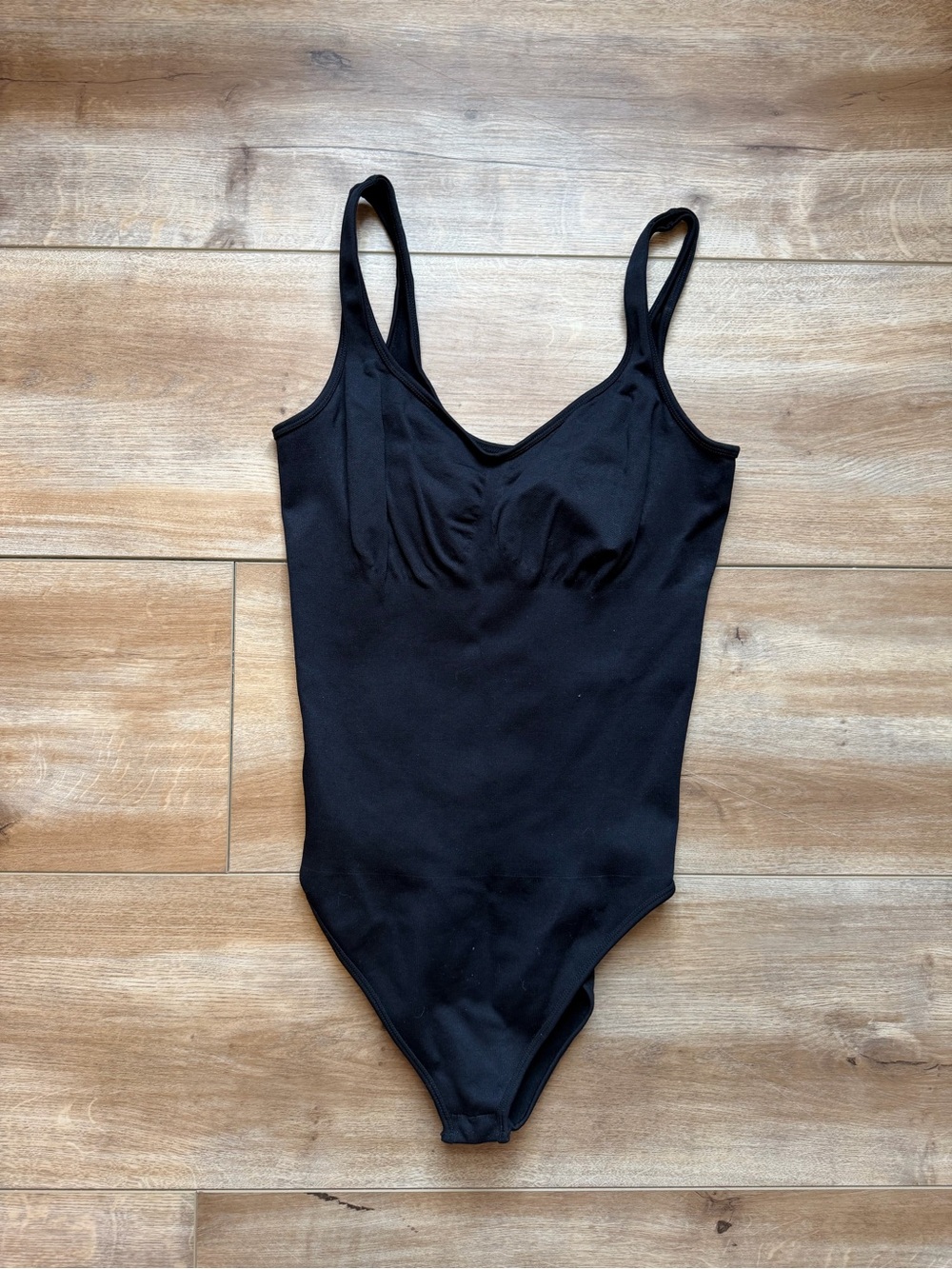 Women's Black Scoop Neck Bodysuit - Stretch Tank Style
